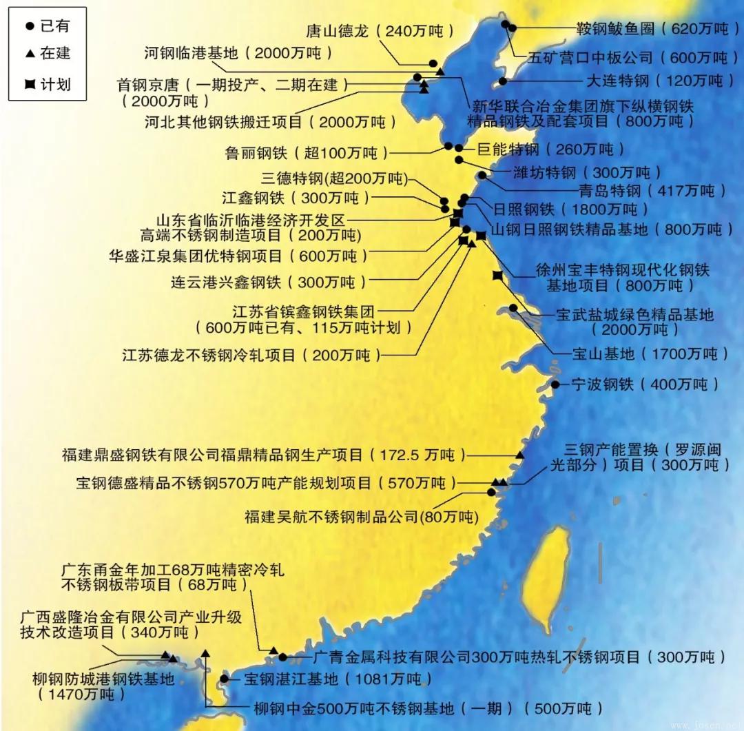 我國五大鋼鐵沿?；禺a(chǎn)能布局已達1億噸 
