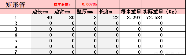 矩形管-理論重量自動(dòng)生成EXCELL表