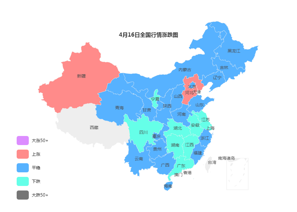 4月16日全國鋼價(jià)行情漲跌圖   